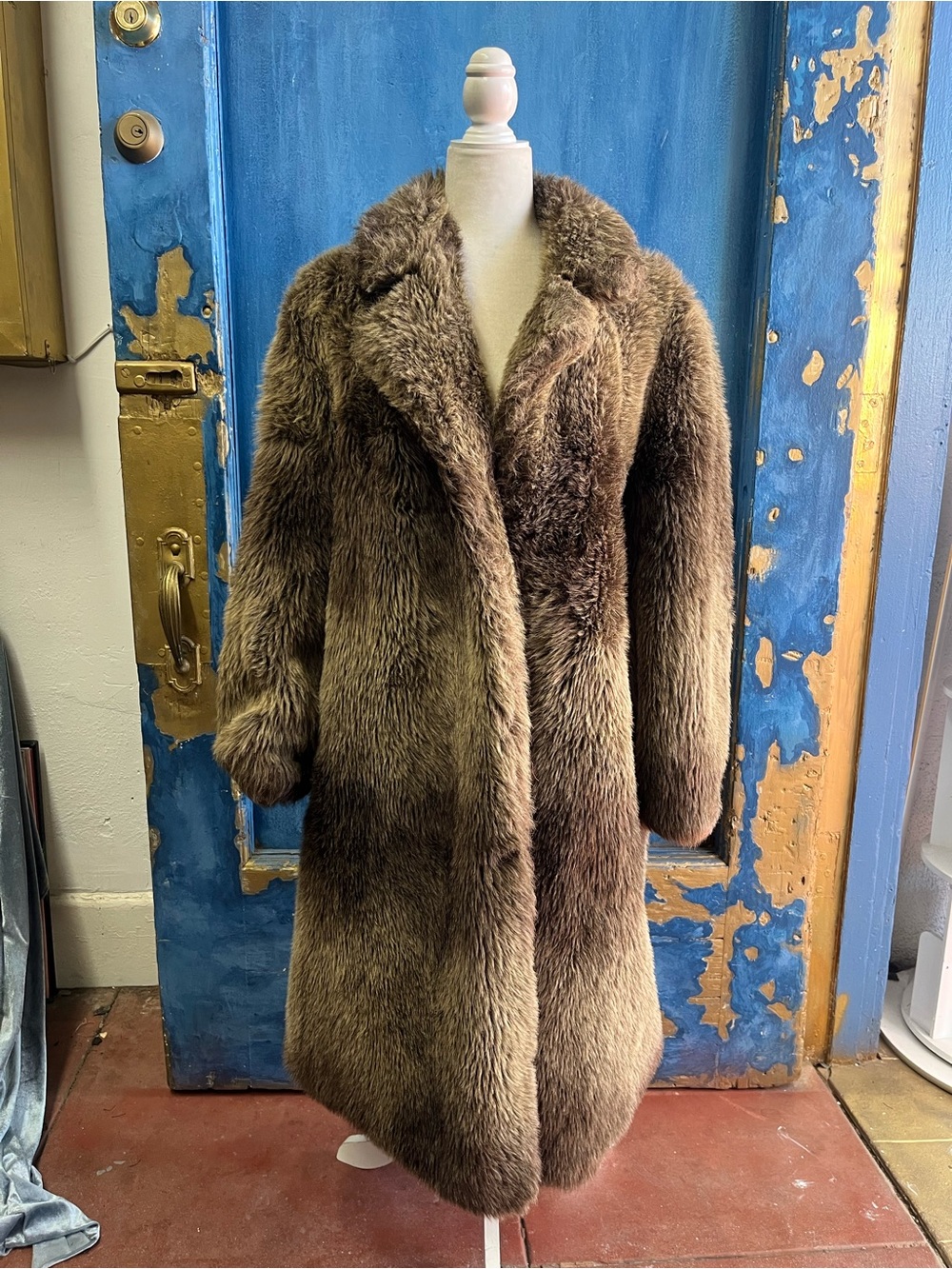 Women's Brown Faux Fur Long Trench Coat